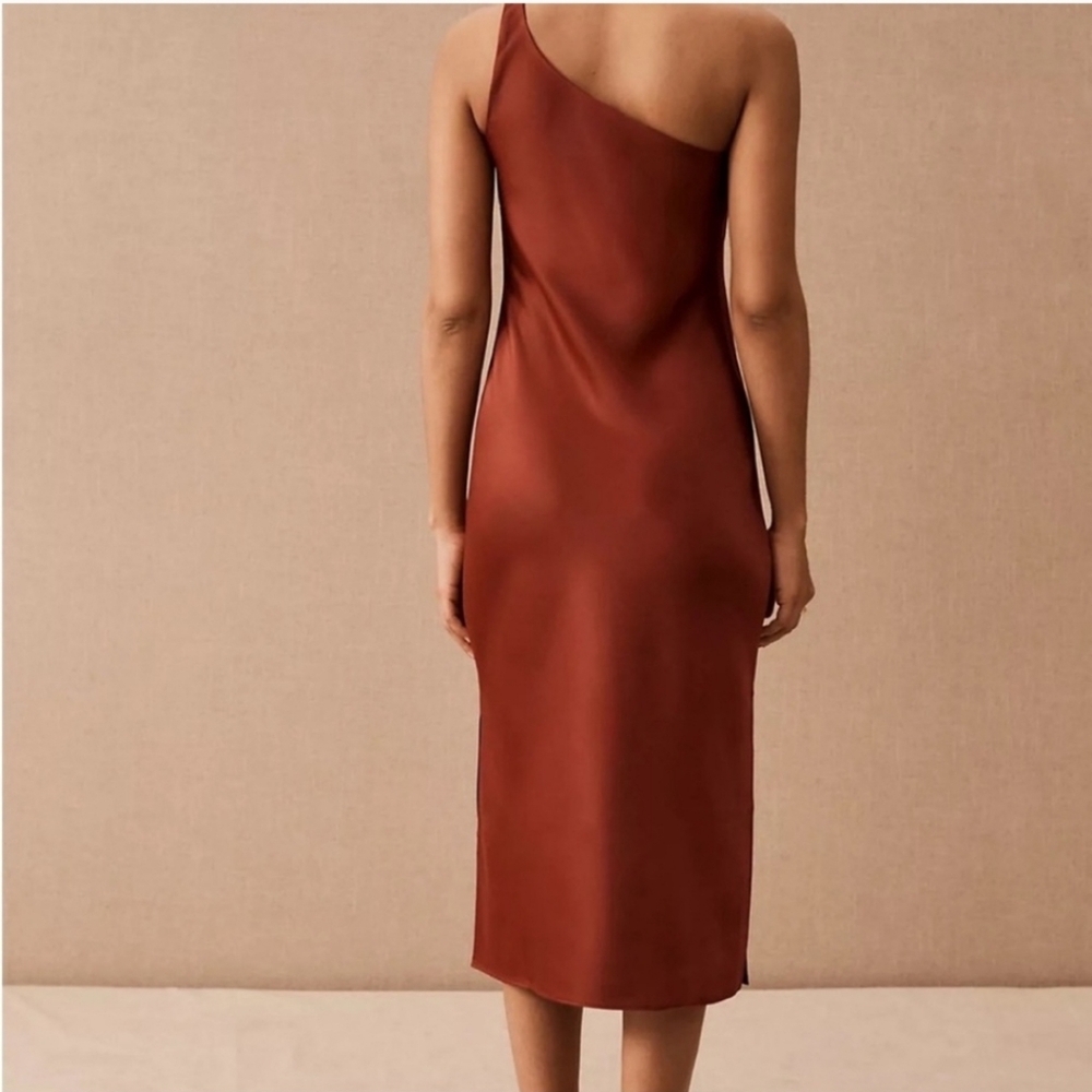BHLDN Anthropologie One Shoulder Dress Size 4 Midi With Small Slit Size 4 - Picture 2 of 10